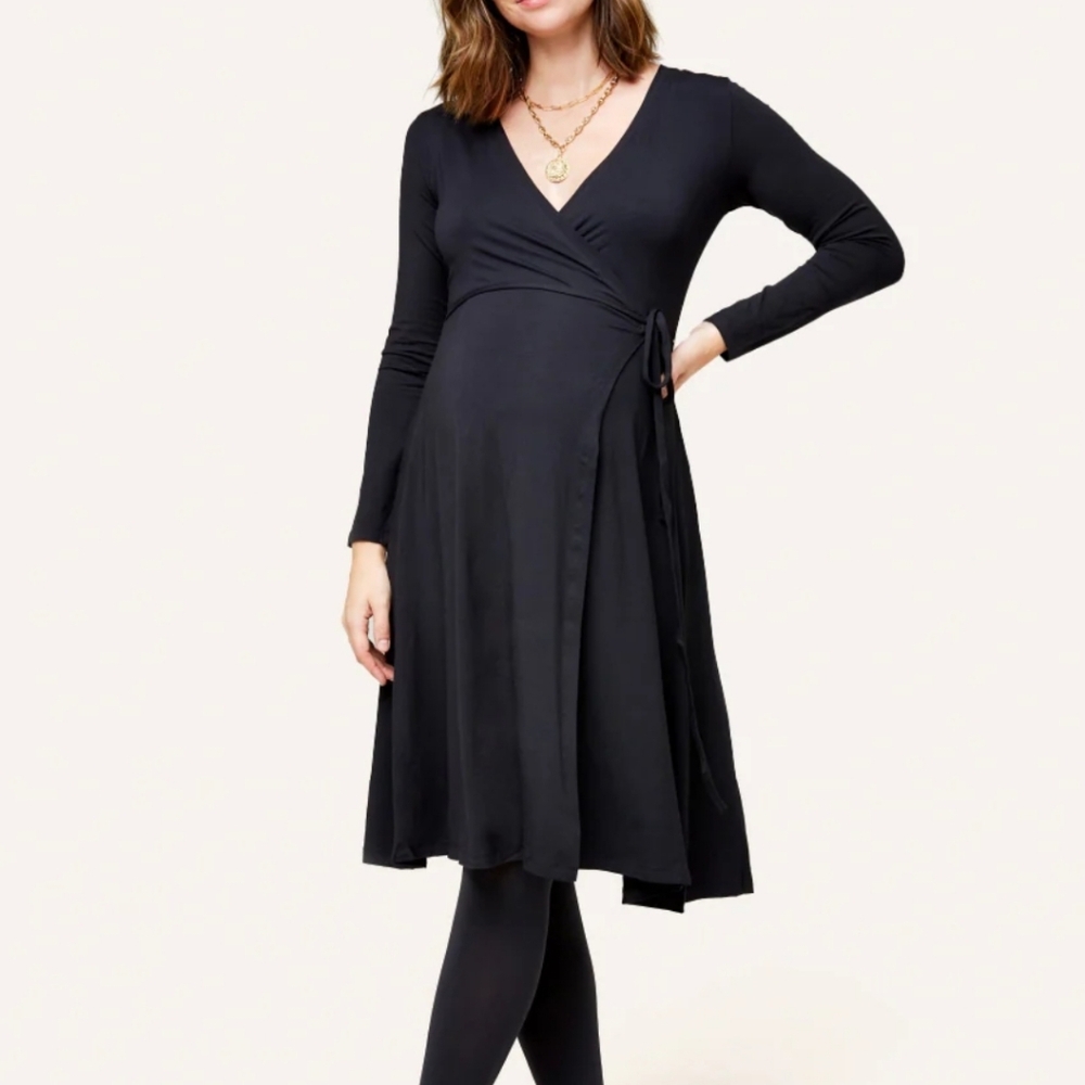 Nom Maternity Tessa Maternity Nursing Wrap Dress Black‎ Small Bamboo Jersey Knit